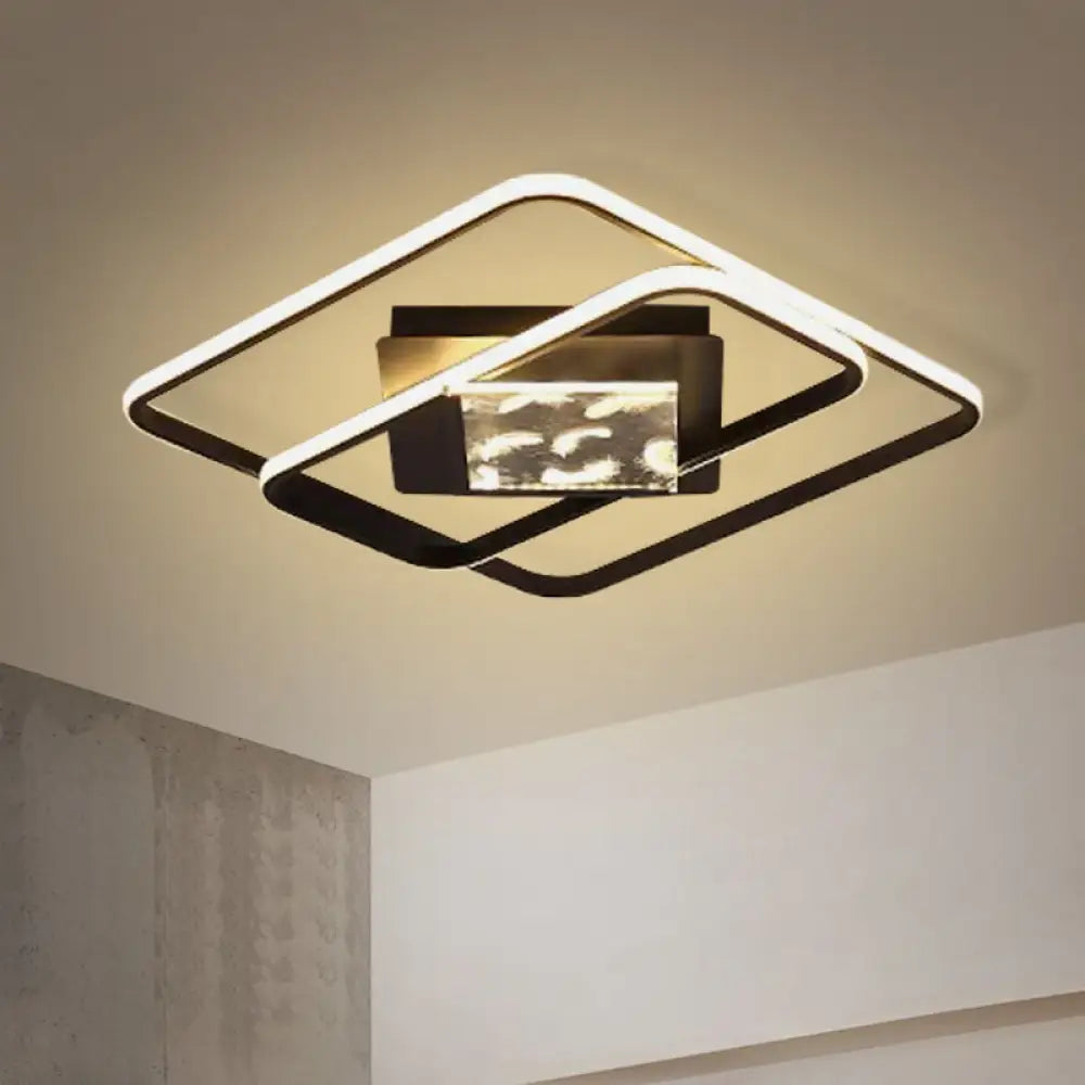 Minimalist Led Flush Ceiling Lamp: Acrylic Square Frame Black Mount Lighting