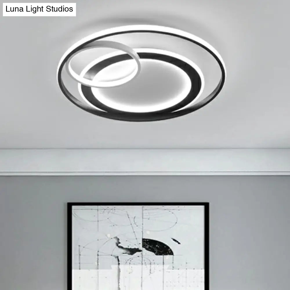 Minimalist Led Flush Ceiling Light Fixture - 3 - Ring Bedroom Mount In Black