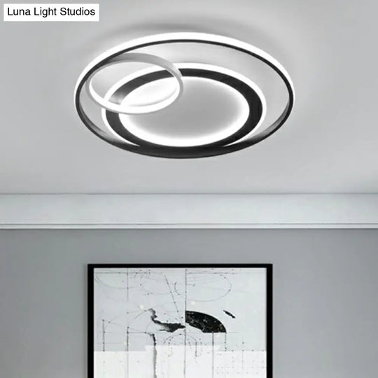 Minimalist Led Flush Ceiling Light Fixture - 3 - Ring Bedroom Mount In Black