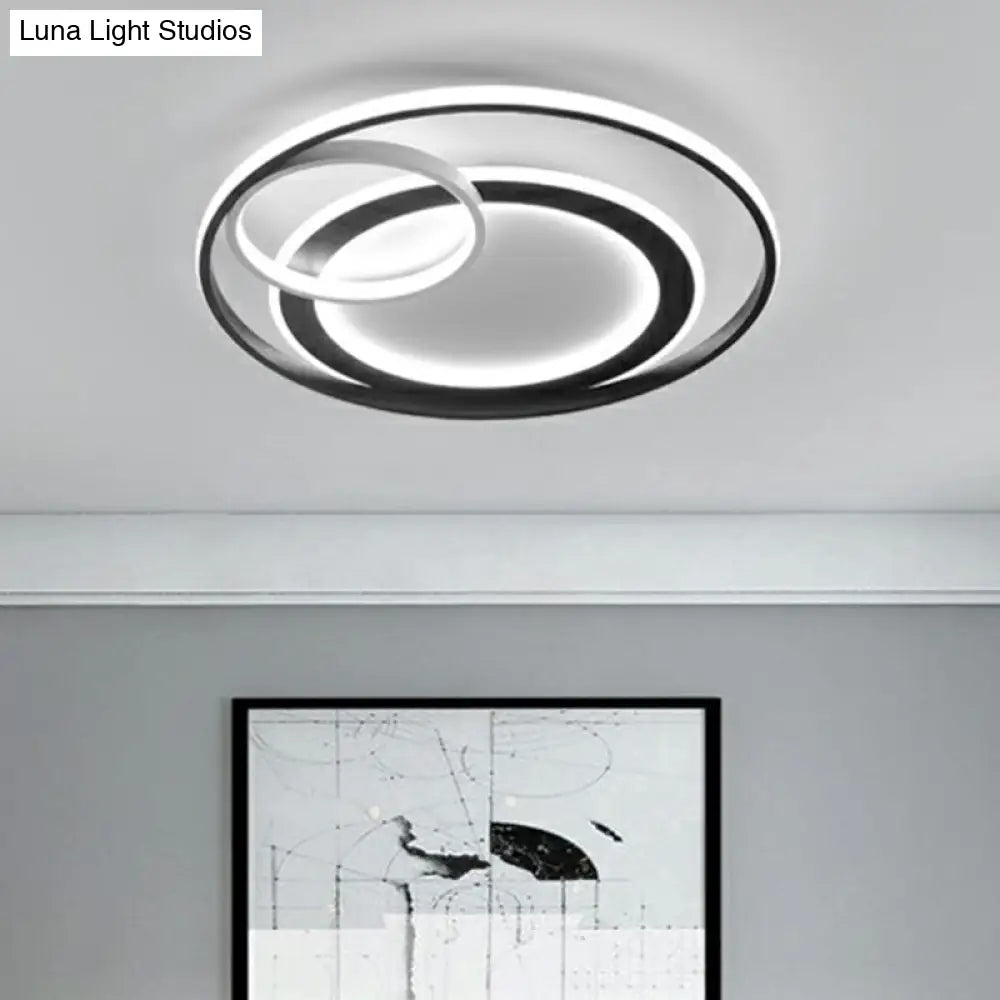 Minimalist Led Flush Ceiling Light Fixture - 3-Ring Bedroom Mount In Black