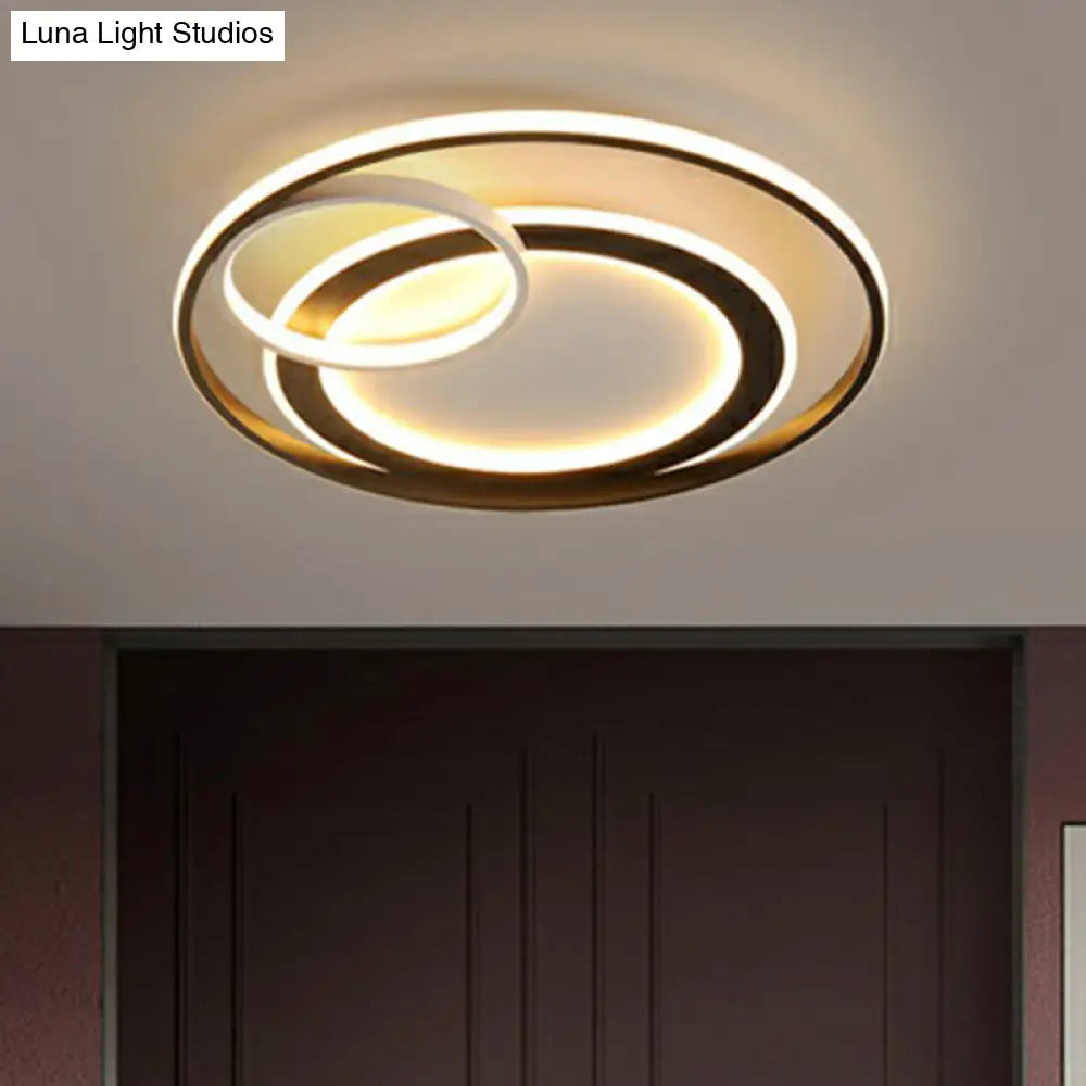 Minimalist Led Flush Ceiling Light Fixture - 3 - Ring Bedroom Mount In Black