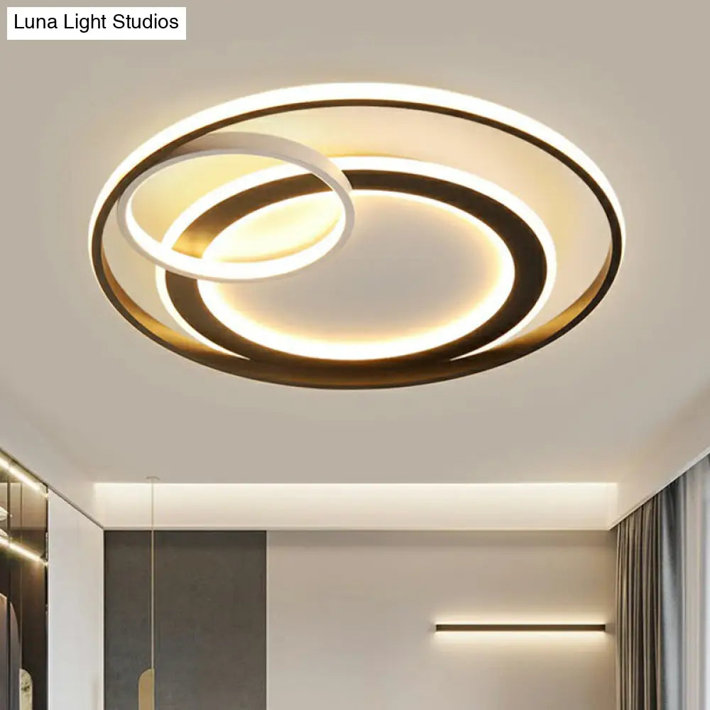 Minimalist Led Flush Ceiling Light Fixture - 3-Ring Bedroom Mount In Black