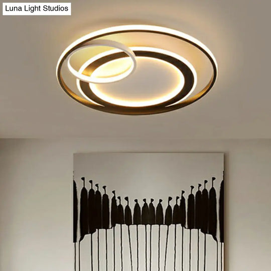 Minimalist Led Flush Ceiling Light Fixture - 3-Ring Bedroom Mount In Black