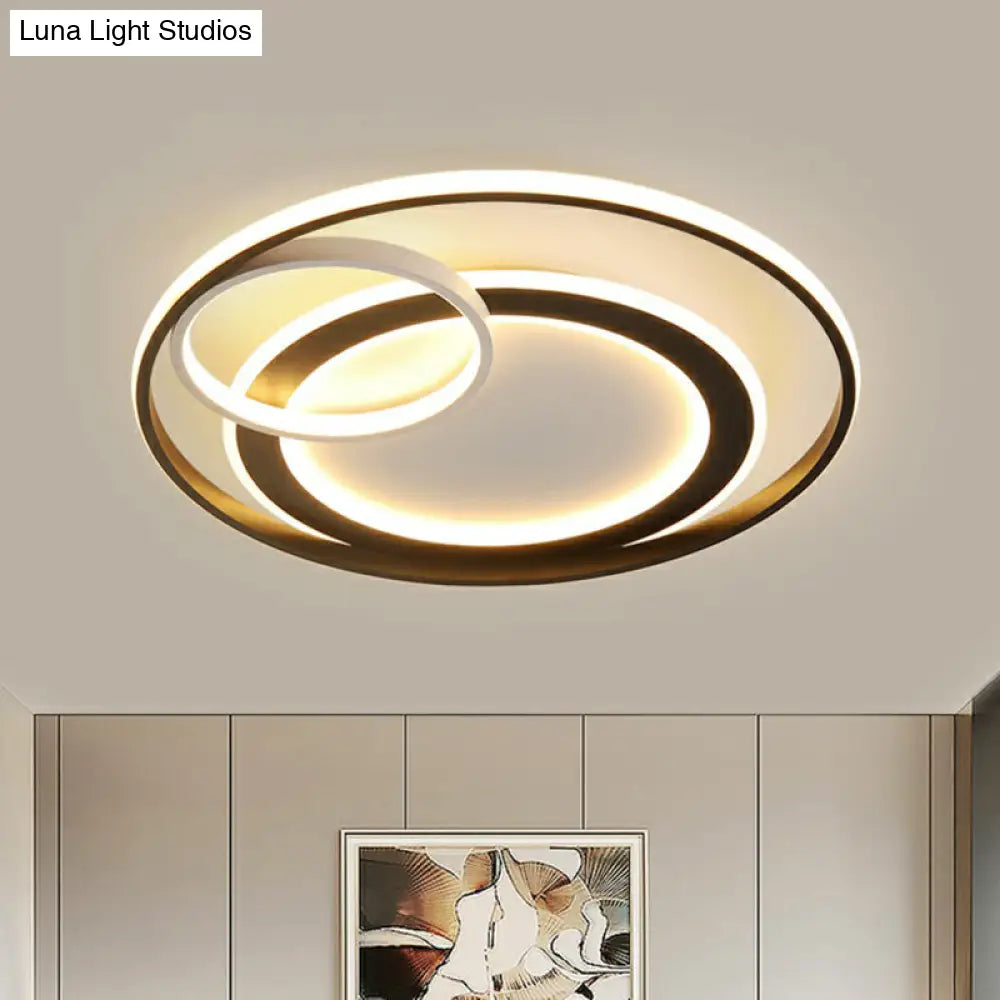 Minimalist Led Flush Ceiling Light Fixture - 3 - Ring Bedroom Mount In Black