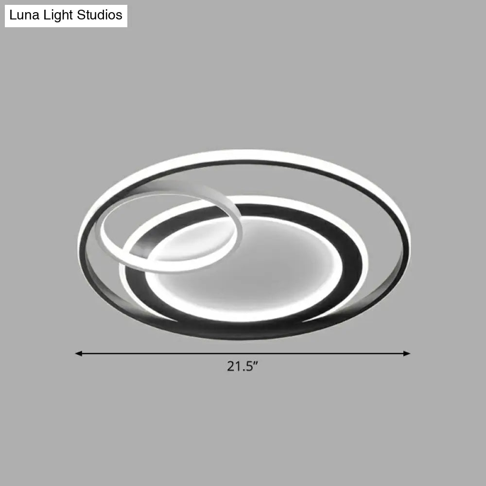 Minimalist Led Flush Ceiling Light Fixture - 3-Ring Bedroom Mount In Black / 21.5 White