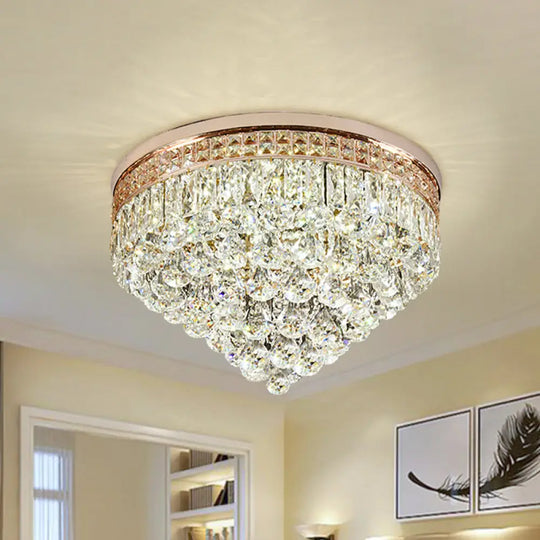 Minimalist Led Flush Ceiling Light With Clear Faceted K9 Crystal For Hallway