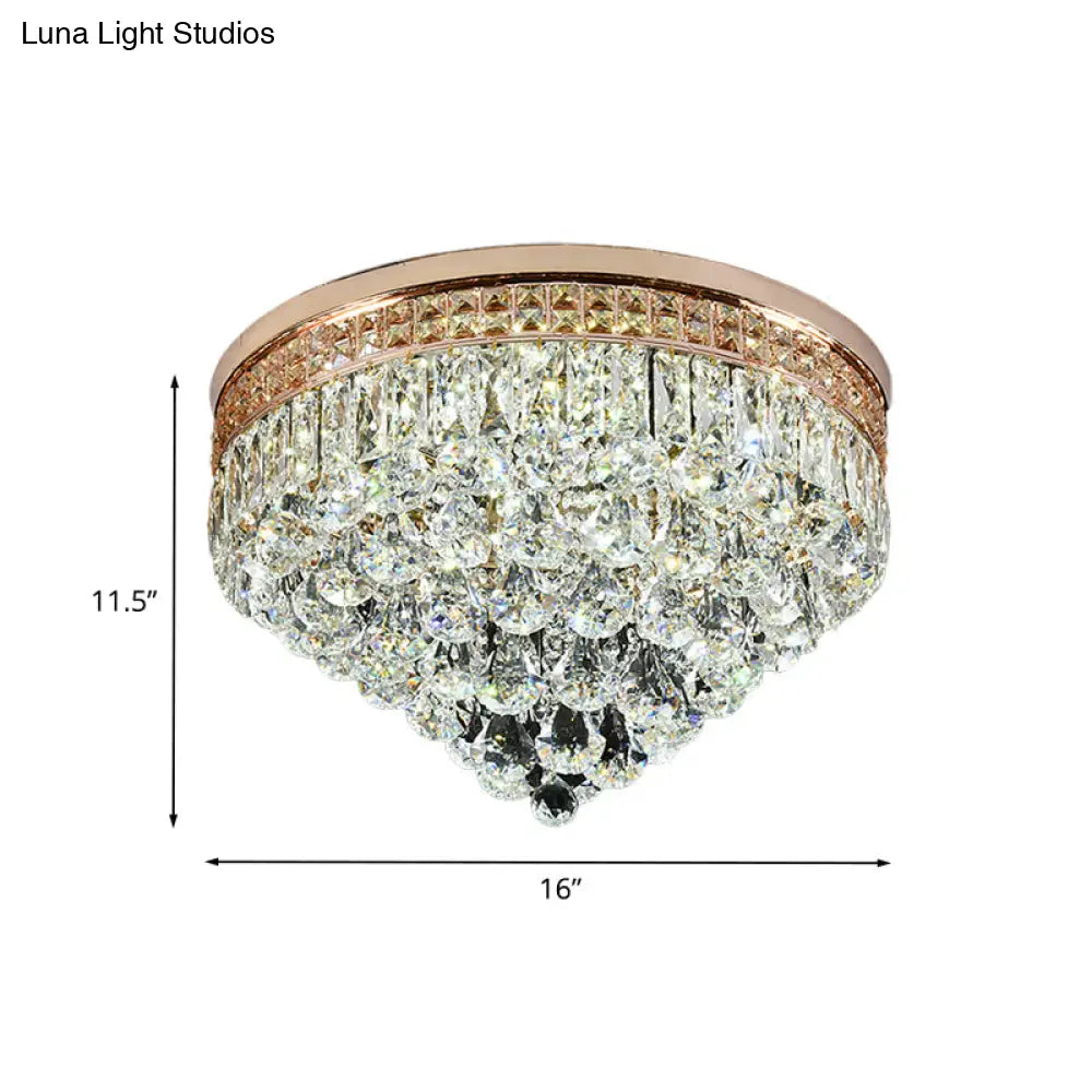 Minimalist Led Flush Ceiling Light With Clear Faceted K9 Crystal For Hallway