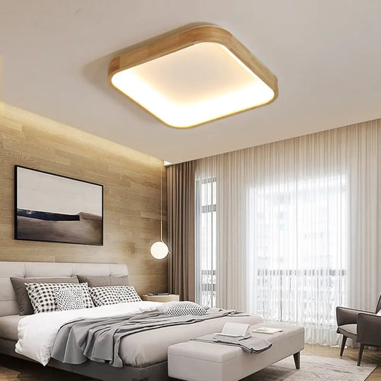Minimalist Led Flush Ceiling Light With Wood Shade - Warm/White Options 14.5’/18.5’ Width /