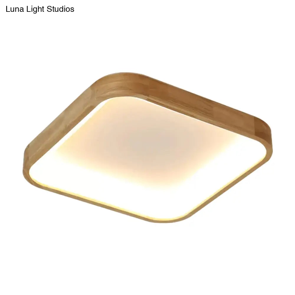 Minimalist Led Flush Ceiling Light With Wood Shade - Warm/White Options 14.5’/18.5’ Width