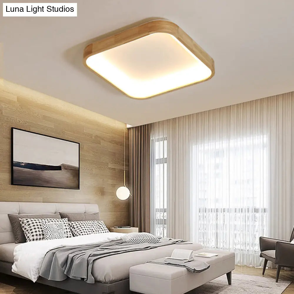 Minimalist Led Flush Ceiling Light With Wood Shade - Warm/White Options 14.5/18.5 Width / 14.5 Warm