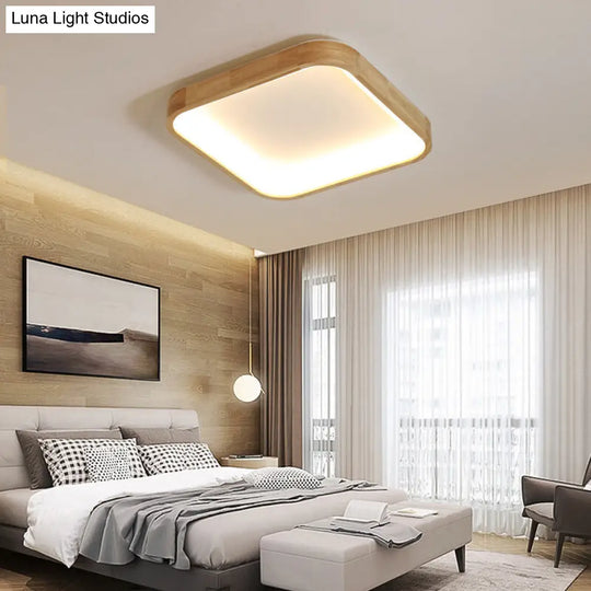 Minimalist Led Flush Ceiling Light With Wood Shade - Warm/White Options 14.5/18.5 Width / 14.5 Warm