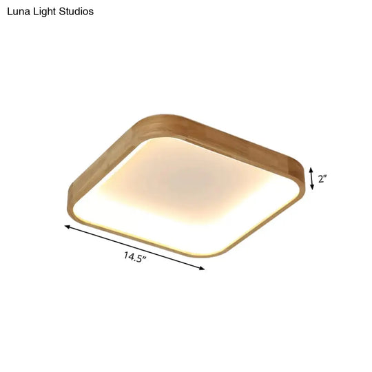 Minimalist Led Flush Ceiling Light With Wood Shade - Warm/White Options 14.5’/18.5’ Width