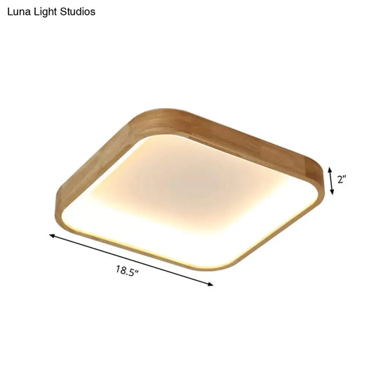 Minimalist Led Flush Ceiling Light With Wood Shade - Warm/White Options 14.5’/18.5’ Width