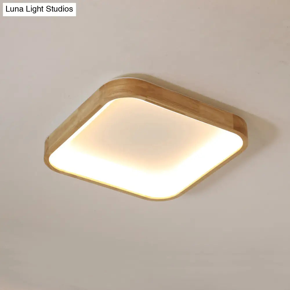 Minimalist Led Flush Ceiling Light With Wood Shade - Warm/White Options 14.5’/18.5’ Width