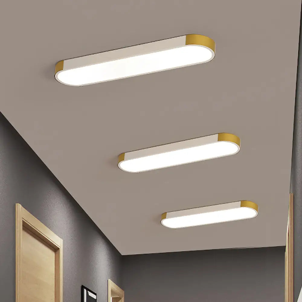 Minimalist Led Flush Light Fixture In White/Gold Or Black/Gold Slim Rectangle Design White-Gold