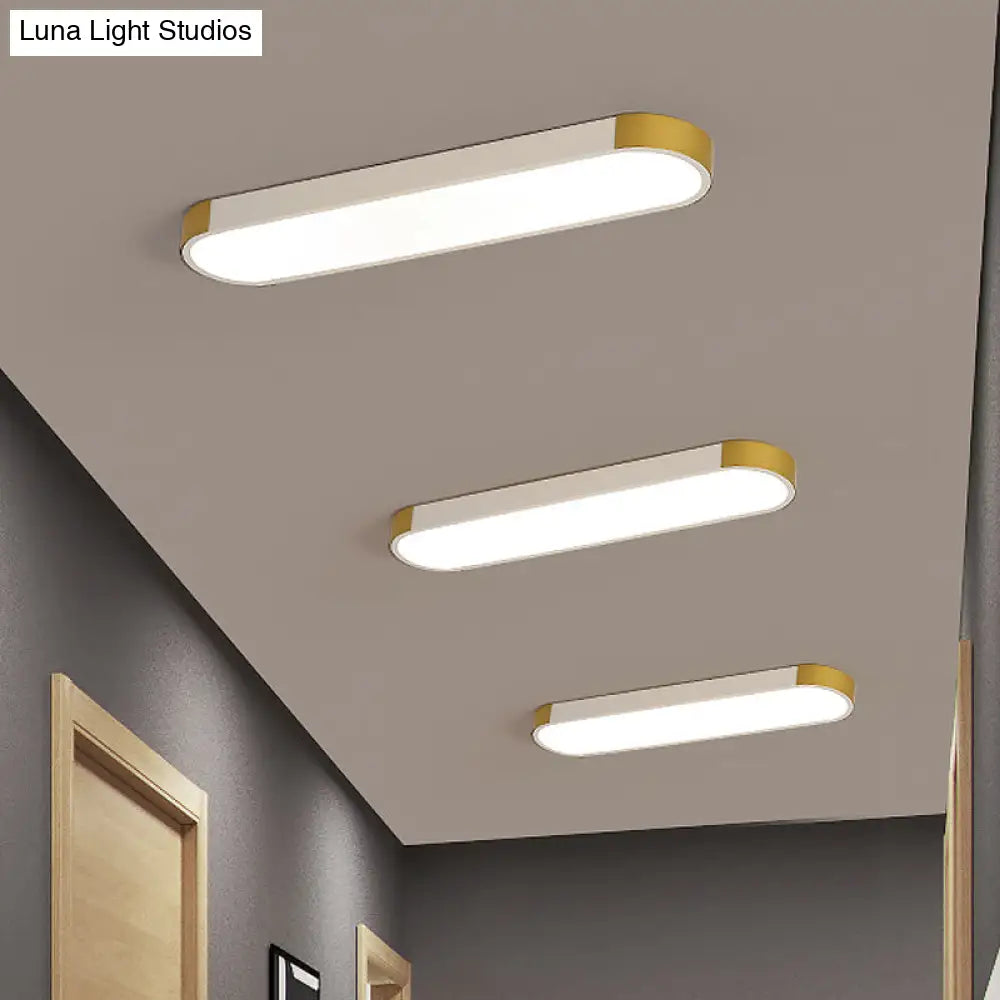 Minimalist Led Flush Light Fixture In White/Gold Or Black/Gold Slim Rectangle Design White-Gold