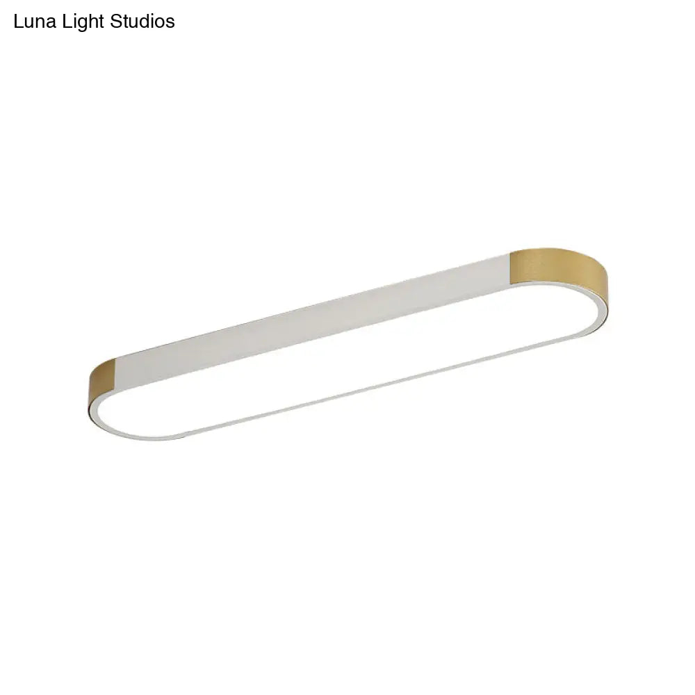 Minimalist Led Flush Light Fixture In White/Gold Or Black/Gold Slim Rectangle Design