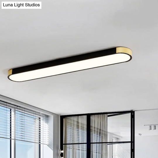 Minimalist Led Flush Light Fixture In White/Gold Or Black/Gold Slim Rectangle Design Black-Gold