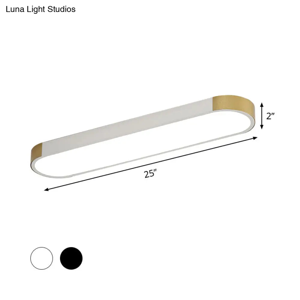 Minimalist Led Flush Light Fixture In White/Gold Or Black/Gold Slim Rectangle Design