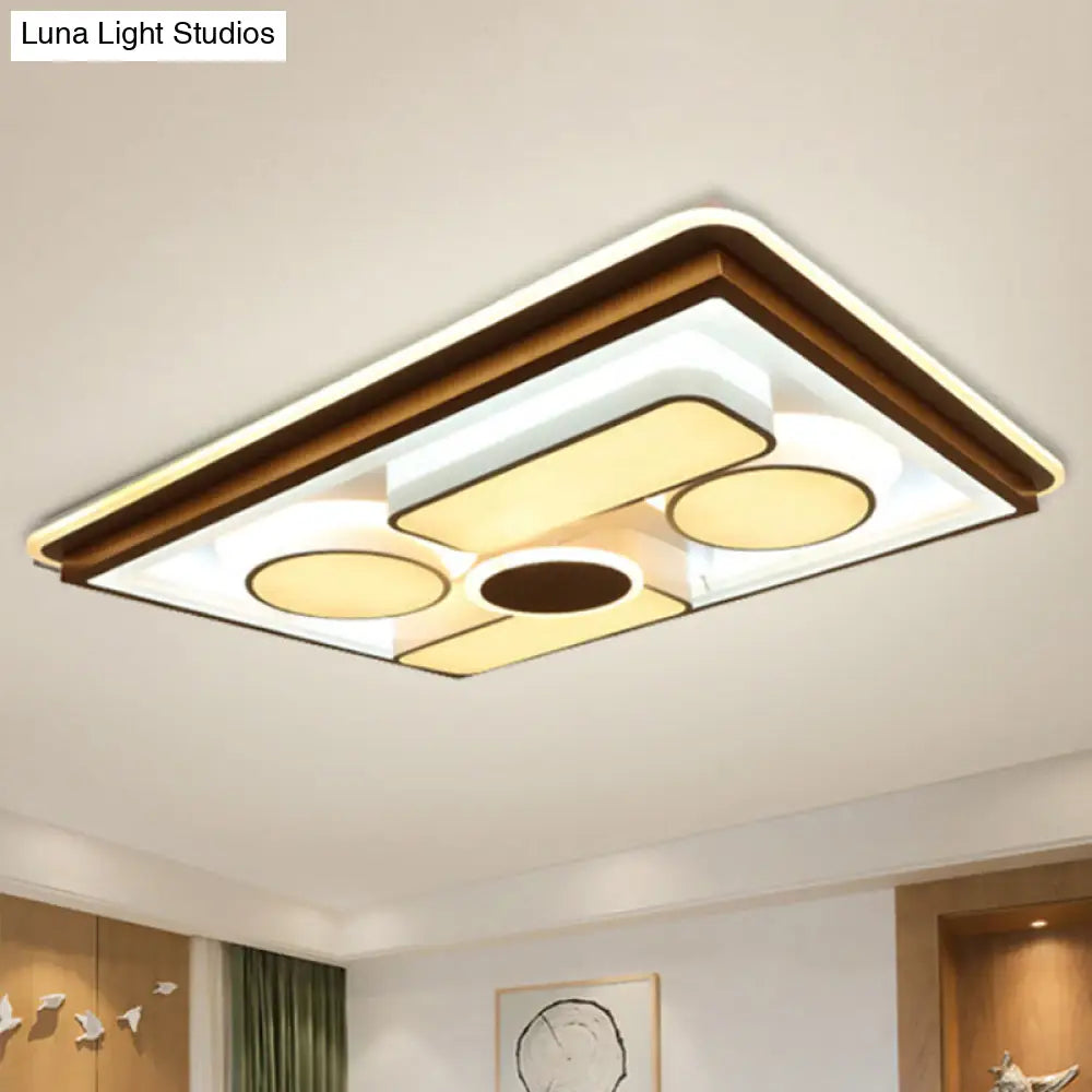 Minimalist Led Flush Light In Brown With Acrylic Shade - Round/Rectangular Ceiling Lighting Fixture