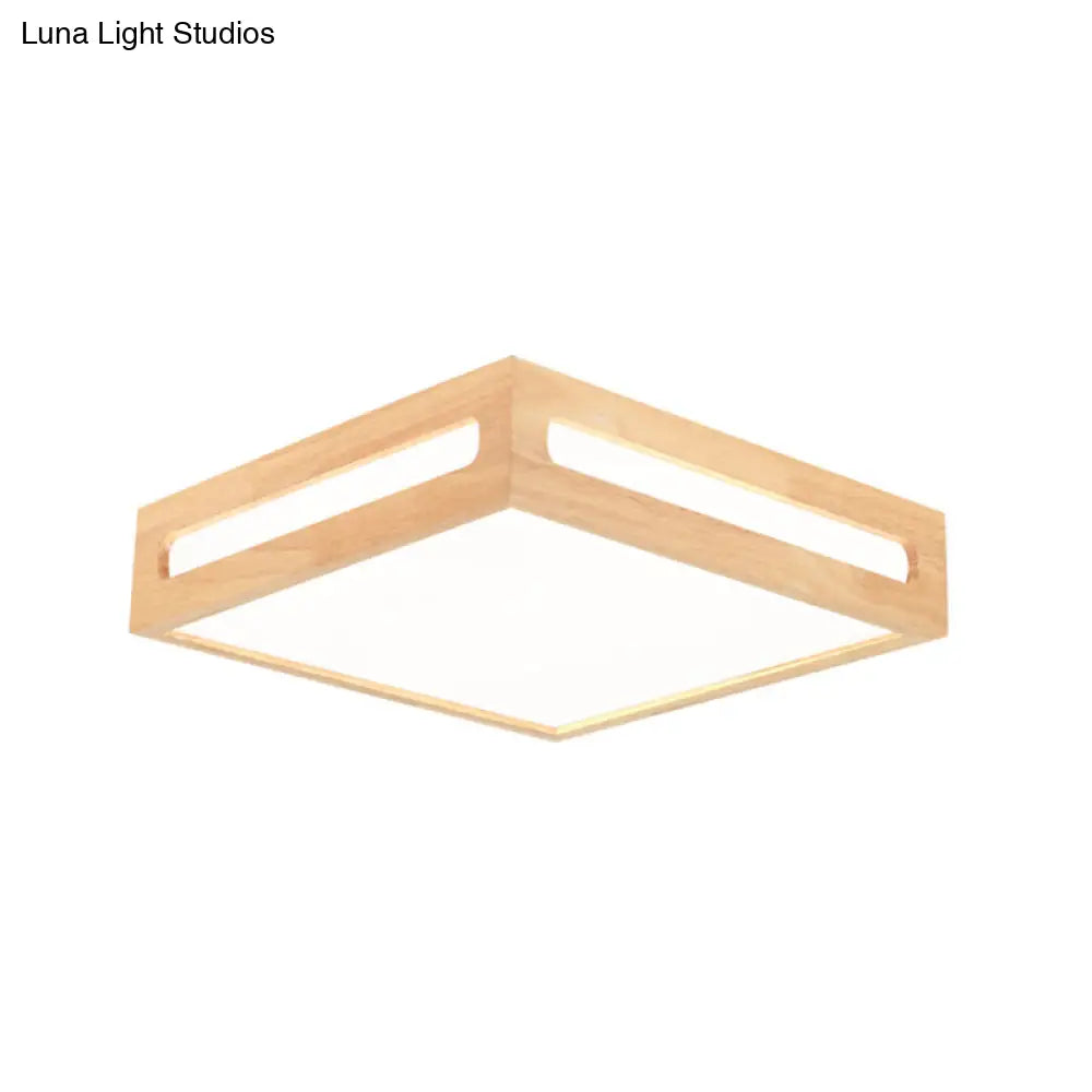 Minimalist Led Flush Light With Acrylic Shade And Natural Wood Square Box Ceiling Lighting In