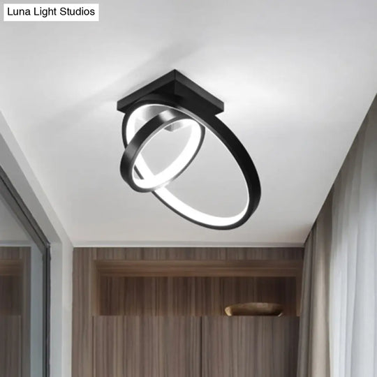 Minimalist Led Flush Light With Dual Rings - Ceiling Mount Warm/White Black/White Black / White