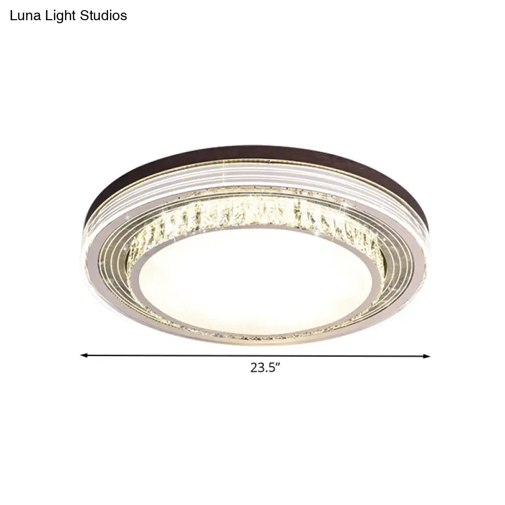 Minimalist Led Flush Mount Ceiling Lamp - Clear Crystal Circular Light Fixture For Bedroom