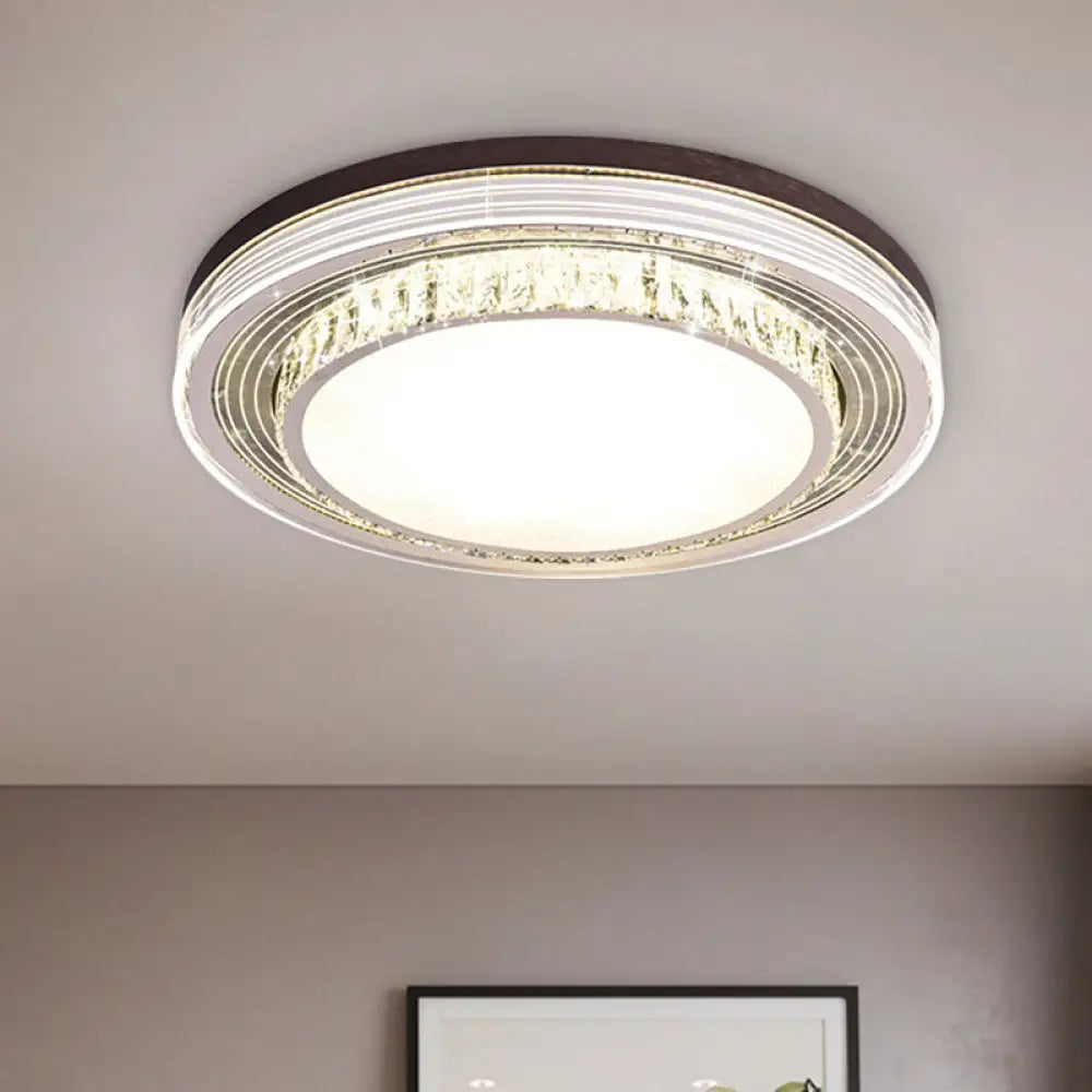 Minimalist Led Flush Mount Ceiling Lamp - Clear Crystal Circular Light Fixture For Bedroom