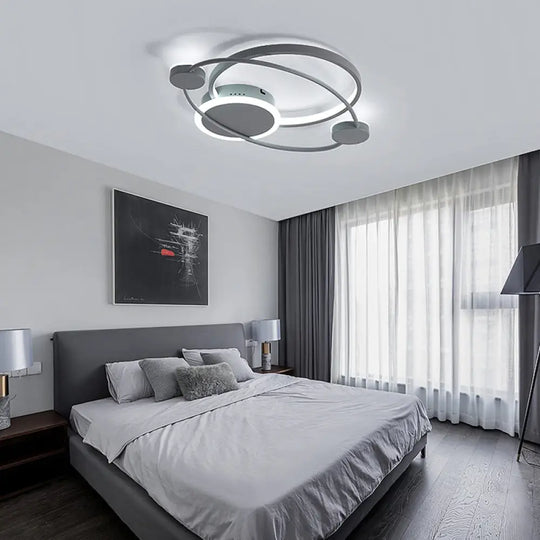 Minimalist Led Flush Mount Ceiling Lamp - Wide Grey Ring | Bedroom Lighting Solution / 21.5’