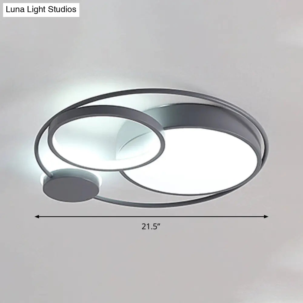 Minimalist Led Flush Mount Ceiling Lamp - Wide Grey Ring | Bedroom Lighting Solution