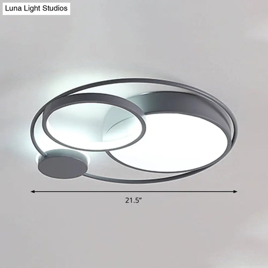 Minimalist Led Flush Mount Ceiling Lamp - Wide Grey Ring | Bedroom Lighting Solution