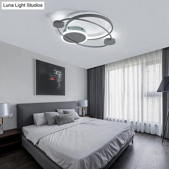 Minimalist Led Flush Mount Ceiling Lamp - Wide Grey Ring | Bedroom Lighting Solution / 21.5