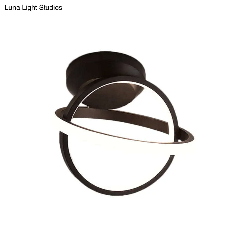 Minimalist Led Flush Mount Ceiling Light - Crossed Rings Design In Black/White Black