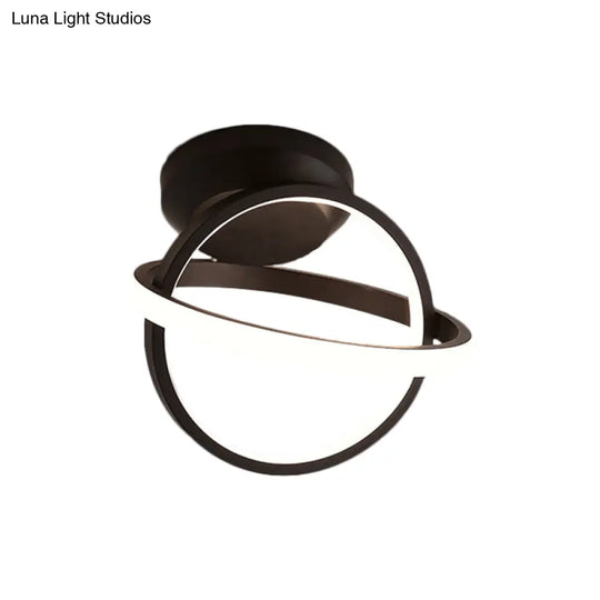 Minimalist Led Flush Mount Ceiling Light - Crossed Rings Design In Black/White Black