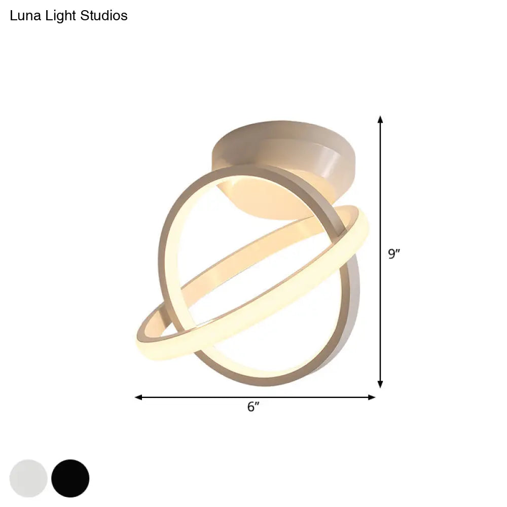 Minimalist Led Flush Mount Ceiling Light - Crossed Rings Design In Black/White