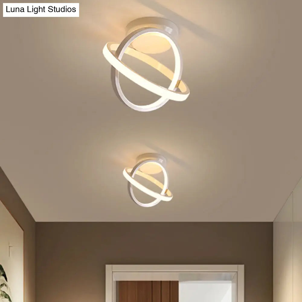 Minimalist Led Flush Mount Ceiling Light - Crossed Rings Design In Black/White