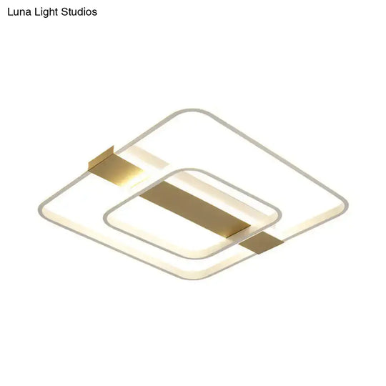 Minimalist Led Flush Mount Ceiling Light - Gold Square Frame With Acrylic Shade In Warm/White