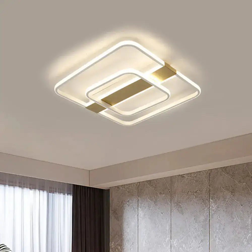 Minimalist Led Flush Mount Ceiling Light - Gold Square Frame With Acrylic Shade In Warm/White /