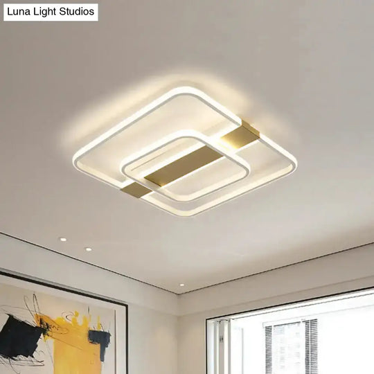 Minimalist Led Flush Mount Ceiling Light - Gold Square Frame With Acrylic Shade In Warm/White