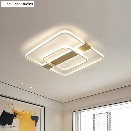 Minimalist Led Flush Mount Ceiling Light - Gold Square Frame With Acrylic Shade In Warm/White