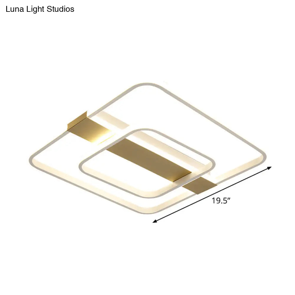 Minimalist Led Flush Mount Ceiling Light - Gold Square Frame With Acrylic Shade In Warm/White