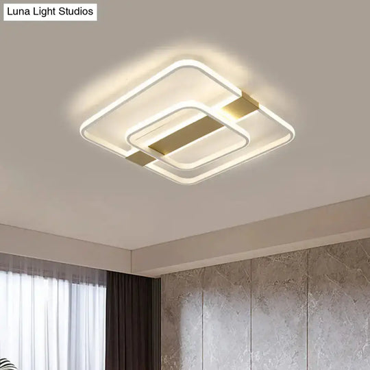 Minimalist Led Flush Mount Ceiling Light - Gold Square Frame With Acrylic Shade In Warm/White