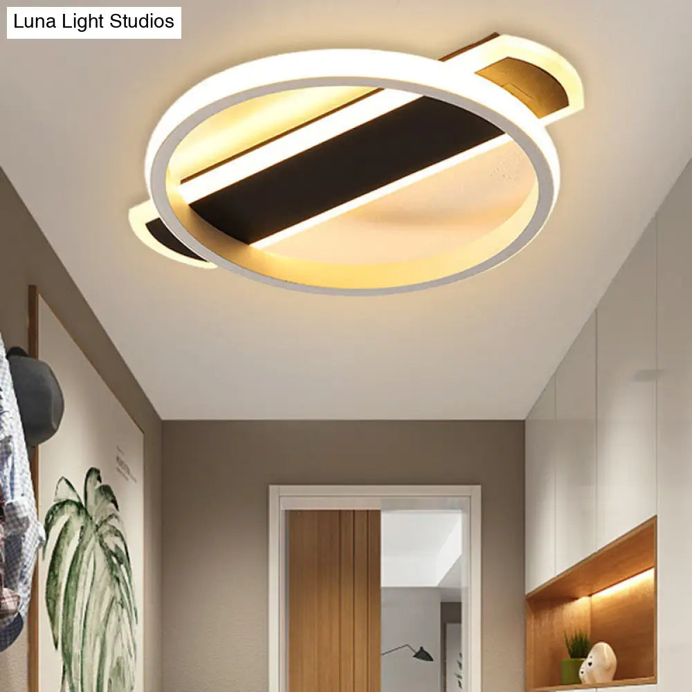 Minimalist Led Flush Mount Ceiling Light In Black/White With Arc Rectangular Canopy And Warm/White