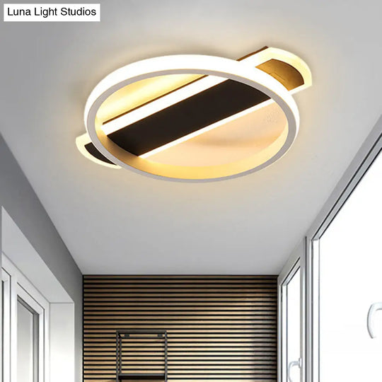 Minimalist Led Flush Mount Ceiling Light In Black/White With Arc Rectangular Canopy And Warm/White