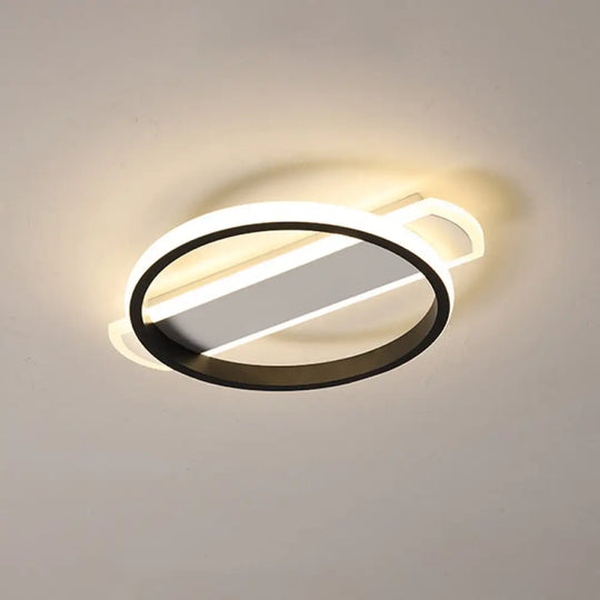 Minimalist Led Flush Mount Ceiling Light In Black/White With Arc Rectangular Canopy And Warm/White