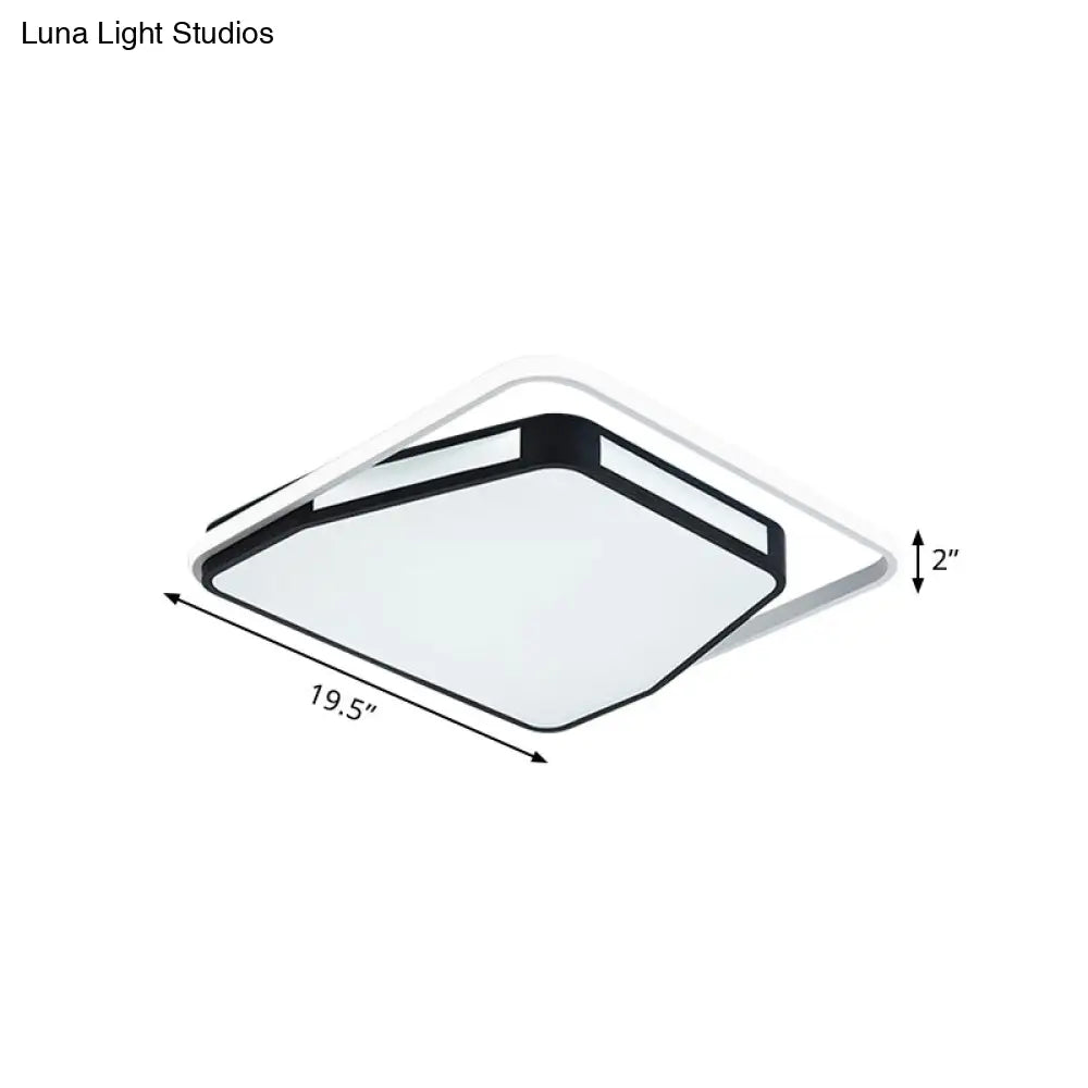 Minimalist Led Flush Mount Ceiling Light In White/Black 16’/19.5’ Round/Square For Bedroom