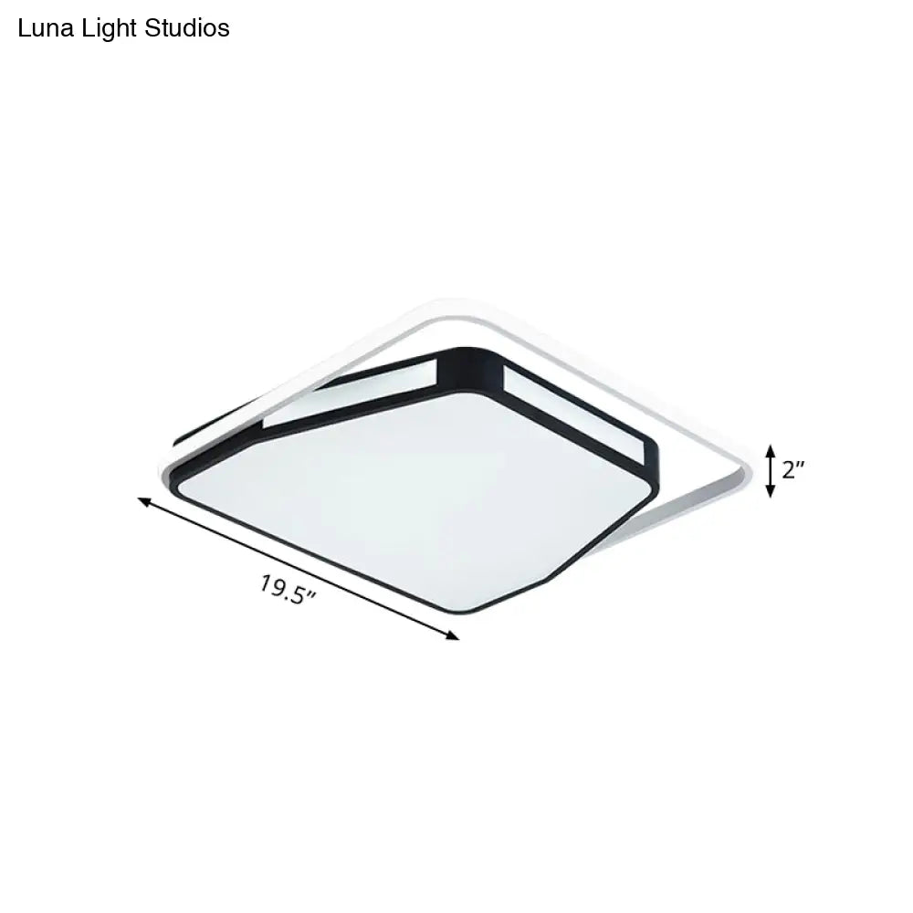 Minimalist Led Flush Mount Ceiling Light In White/Black 16/19.5 Round/Square For Bedroom