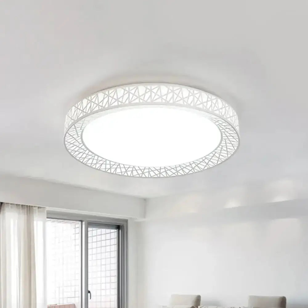 Minimalist Led Flush Mount Ceiling Light With Metal Shade - Warm/White Options White / Round