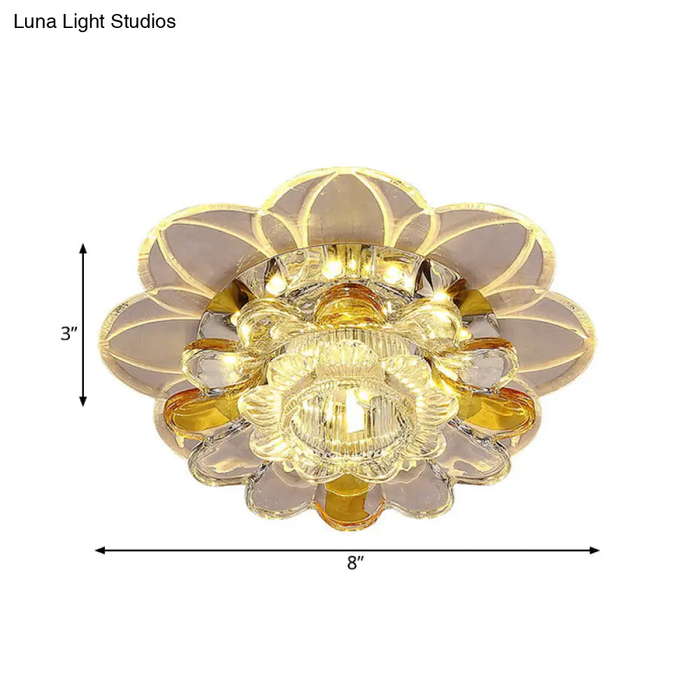 Minimalist Led Flush Mount Ceiling Light With Petal Clear Crystal Shade In Warm/White/Multi Color