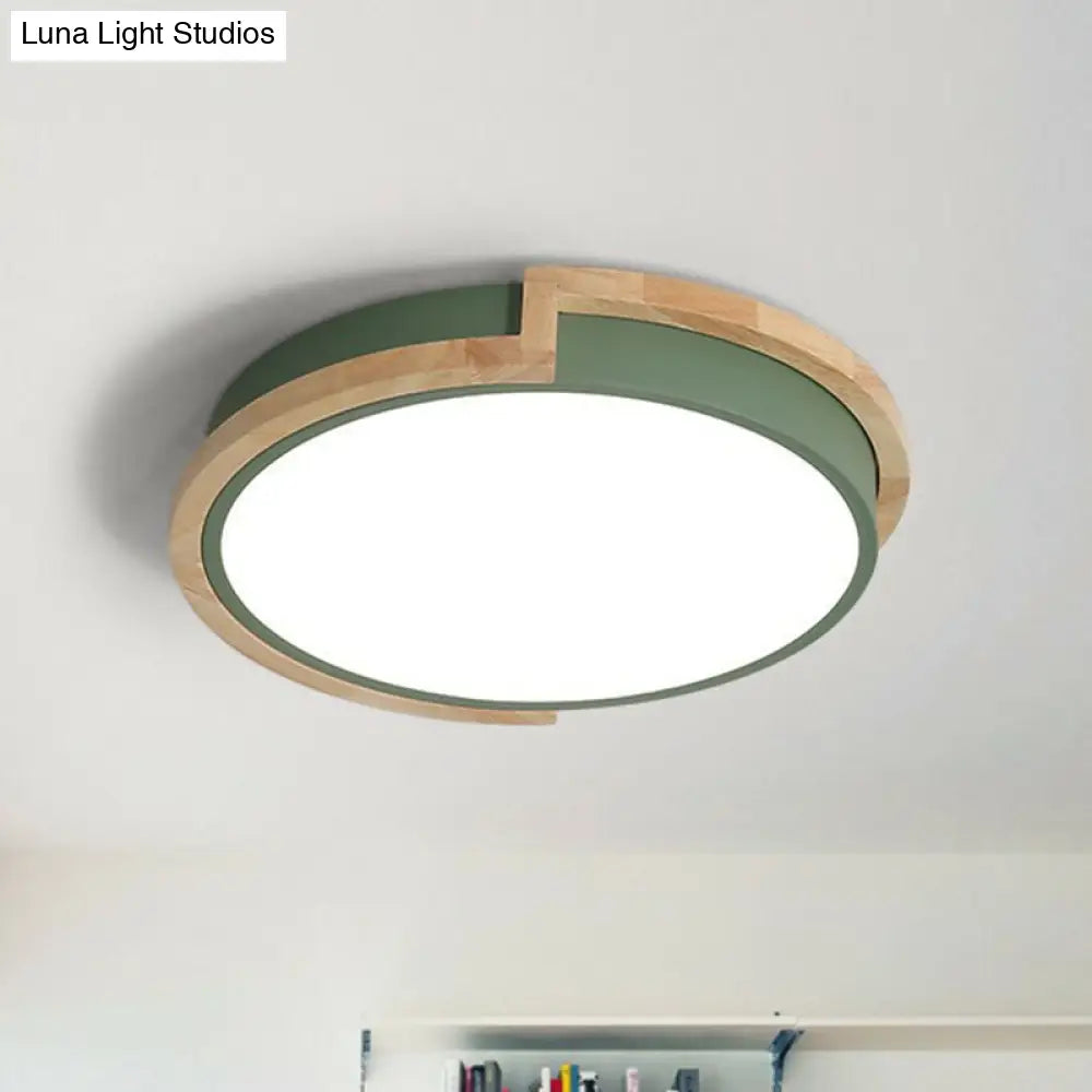 Minimalist Led Flush Mount Ceiling Light With Wooden Frame - Acrylic Living Room Flushmount Green /